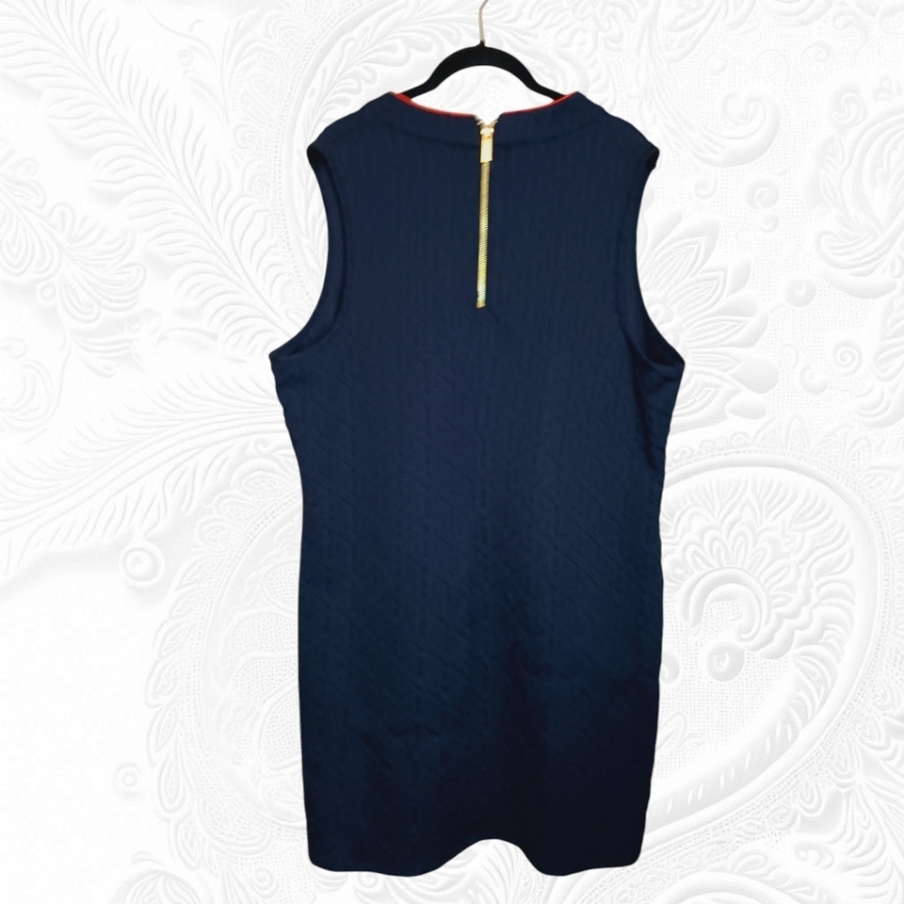 Crown & Ivy Sleeveless Knee Length Navy Blue Sheath Dress With Red Trim - Picture 3 of 3
